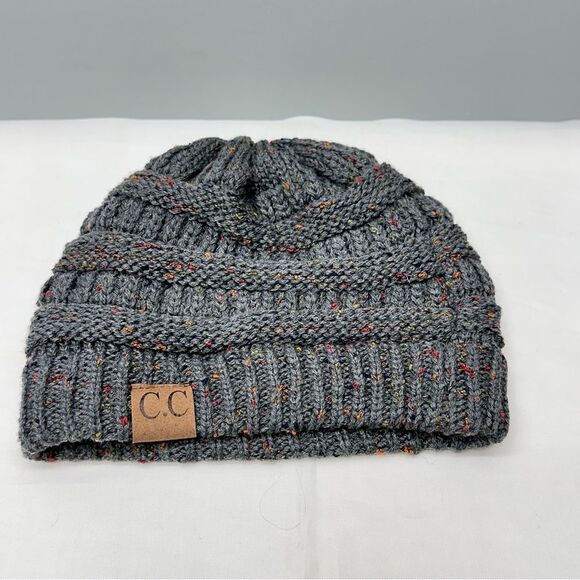 CC Boutique Accessories - NWOT CC grey knit winter hat with some pops of color. one size fits most
